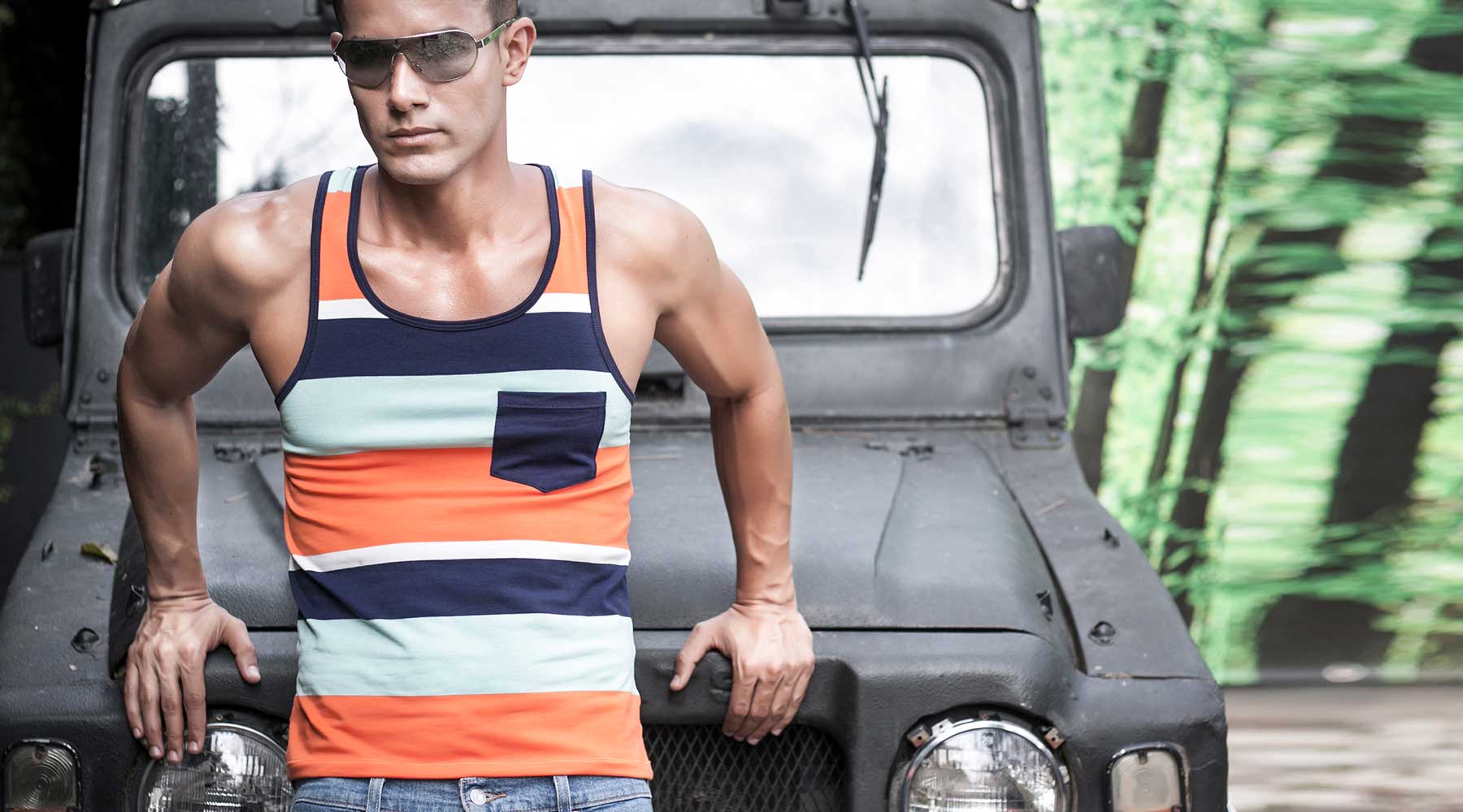 Male model wearing JOR Tank Top for men available at MensUnderwear.io