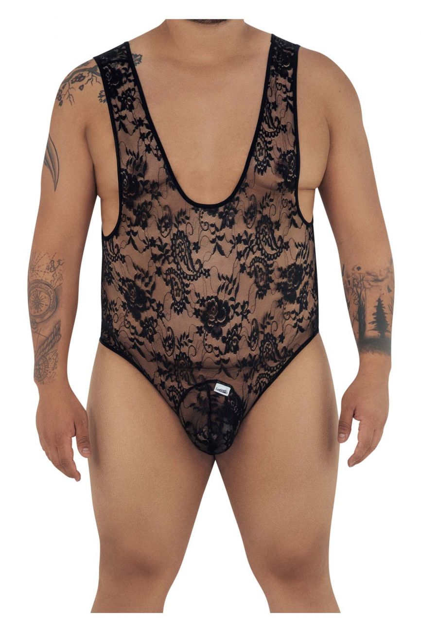 CandyMan Underwear Men's Plus Size Lace Bodysuit available at www.MensUnderwear.io - 1