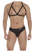 Male underwear model wearing CandyMan Underwear Men's Lace Harness Bodysuit available at MensUnderwear.io