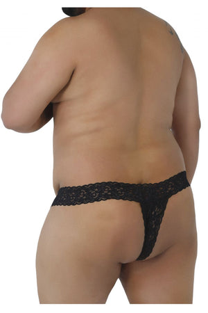 CandyMan Plus Size Peek-a-Boo Lace Male Thongs - available at MensUnderwear.io - 2