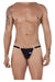 Male underwear model wearing CandyMan Underwear Men's Peekaboo Lace Bikini available at MensUnderwear.io