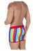 Male underwear model wearing CandyMan Underwear Men's Pride Happy Trunks available at MensUnderwear.io