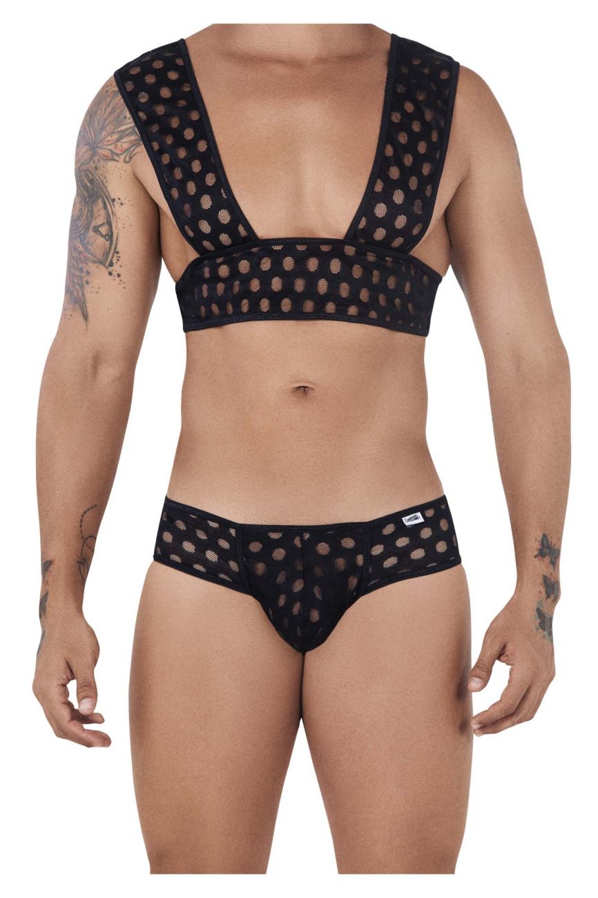 Male underwear model wearing CandyMan Underwear Men's Polka Mesh Bikini Set available at MensUnderwear.io
