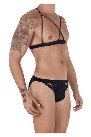 Male underwear model wearing CandyMan Underwear Men's Lace Cut-Out Bikini Set available at MensUnderwear.io