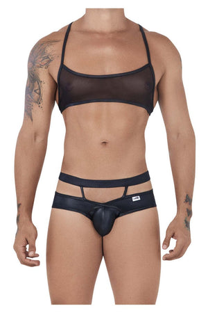 Male underwear model wearing CandyMan Underwear Men's Mesh Top and Bikini Set available at MensUnderwear.io
