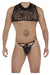 Male underwear model wearing CandyMan Underwear Men's Lace Harness-Thongs available at MensUnderwear.io