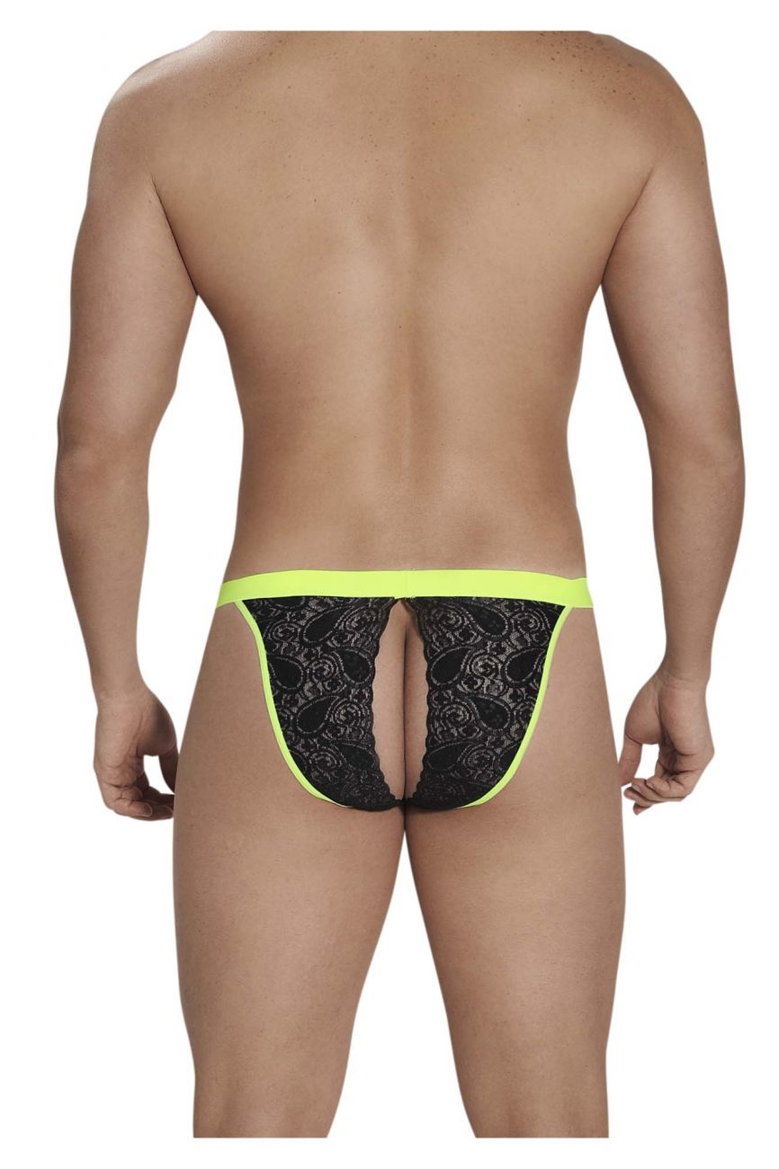 Male underwear model wearing CandyMan Underwear Lace Peekaboo Men's Bikini available at MensUnderwear.io