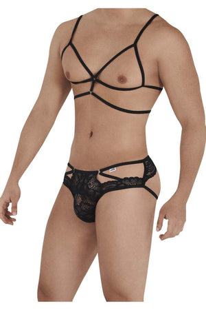 Male underwear model wearing CandyMan Underwear Lace Harness-Jockstrap available at MensUnderwear.io