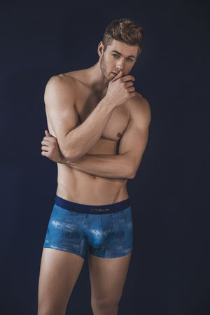 Male underwear model wearing Clever Underwear Risk Boxer Briefs available at MensUnderwear.io