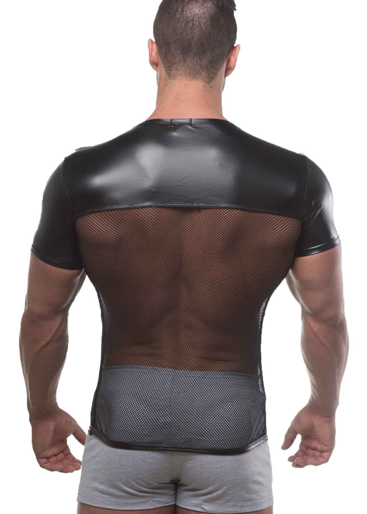 JJ Malibu Leather-Mesh Men's T-Shirt - Black