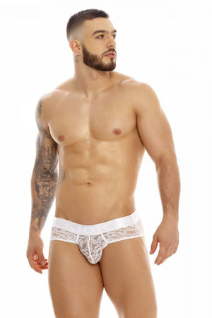 Male underwear model wearing JOR Underwear Romance Lace Briefs available at MensUnderwear.io
