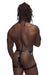 Male underwear model wearing Male Power Underwear Leather Scorpio Thongs available at MensUnderwear.io