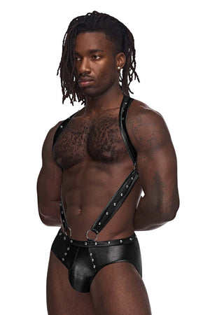 Male underwear model wearing Male Power Underwear Fetish Uranus Jockstrap available at MensUnderwear.io