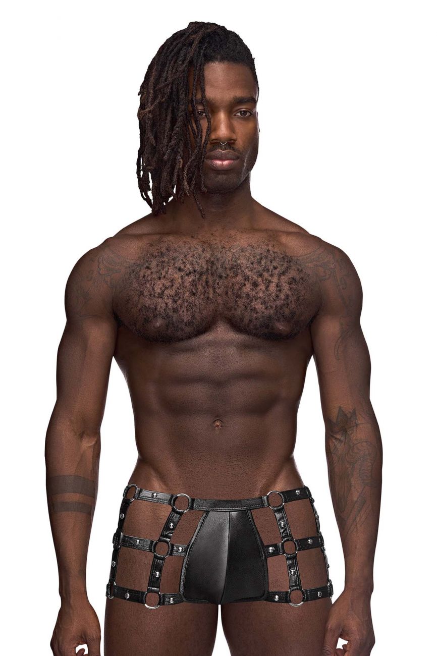Male underwear model wearing Male Power Underwear Fetish Vulcan Trunks available at MensUnderwear.io