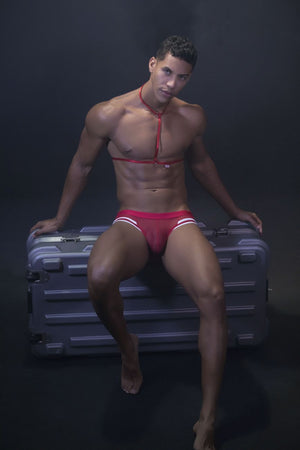 Male underwear model wearing Pikante Underwear Hot Harness Briefs available at MensUnderwear.io