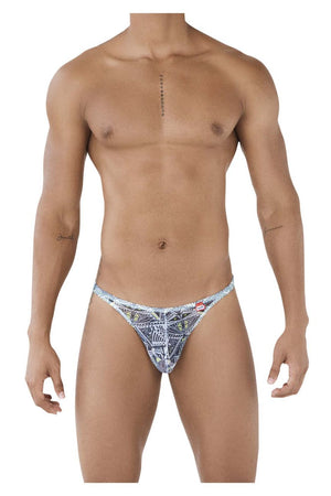 Male underwear model wearing Pikante Underwear Tribal Men's Thongs available at MensUnderwear.io