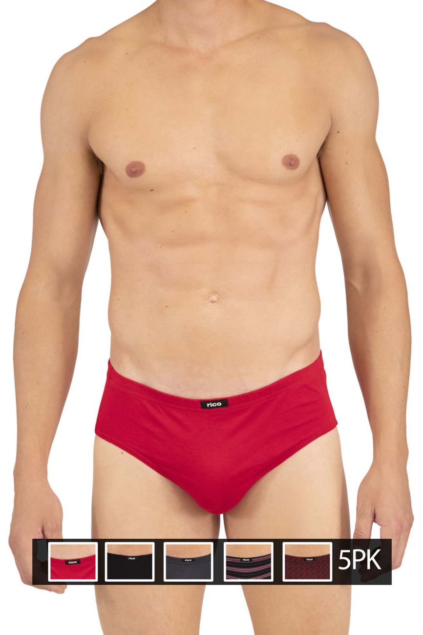 Papi Men's 5-Pack Cotton Low Rise Brief, Grey/Red, Small at