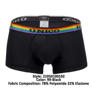 Male underwear model wearing Mundo Unico Love Wins Trunks available at MensUnderwear.io