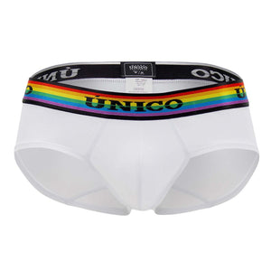 Male underwear model wearing Mundo Unico Love Wins Briefs available at MensUnderwear.io
