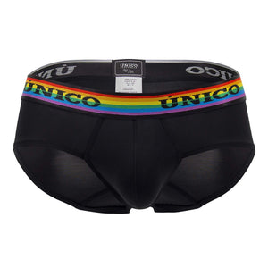 Male underwear model wearing Mundo Unico Love Wins Briefs available at MensUnderwear.io
