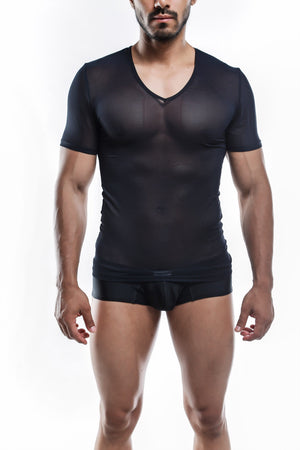 Joe Snyder V Neck Men's Shirt - Black Mesh available at MensUnderwear.io - 9