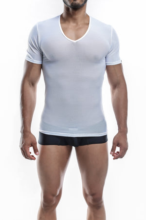 Joe Snyder V Neck Men's Shirt - White Mesh available at MensUnderwear.io - 5