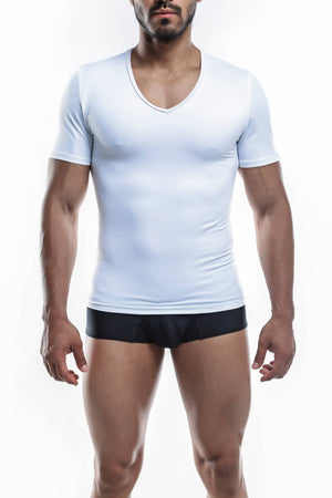 Joe Snyder V Neck Men's Shirt - White available at MensUnderwear.io - 13